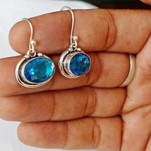 Natural Blue Topaz Earrings, Handmade Earrings, 925 Sterling Silver, Teardrop Blue Topaz Earrings, Gift for her, Dangle-Drop Earrings