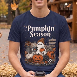 Pumpkin Season Shirt, Cute Ghost Pumpkin Tee, Fall Halloween T-Shirt, Pumpkin Patch Graphic Tee, Autumn Ghost Gift, Cozy Fall Top