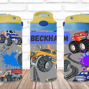 Kids Monster Trucks Personalized Water Bottle - Stainless Steel
