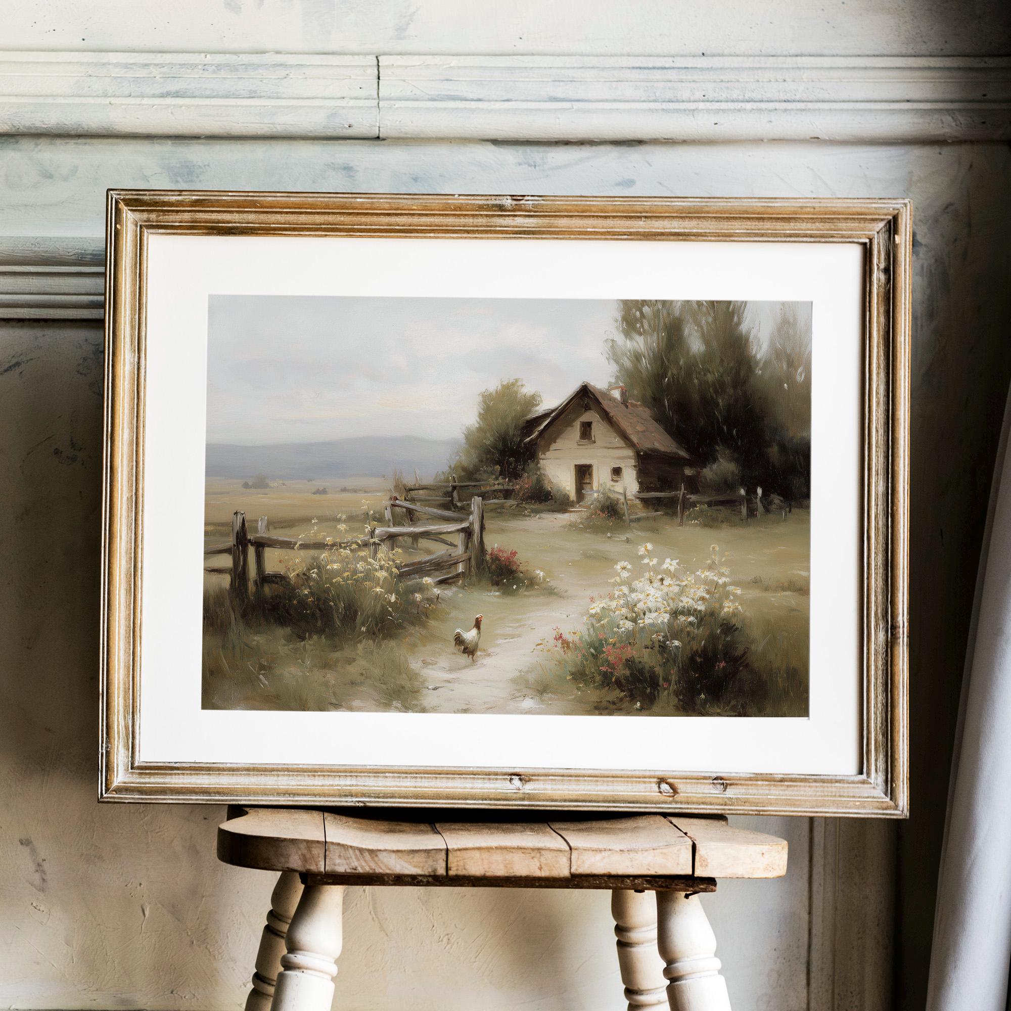 Cottage Farmhouse Landscape Printable Wall Art, Rustic Country Home ...