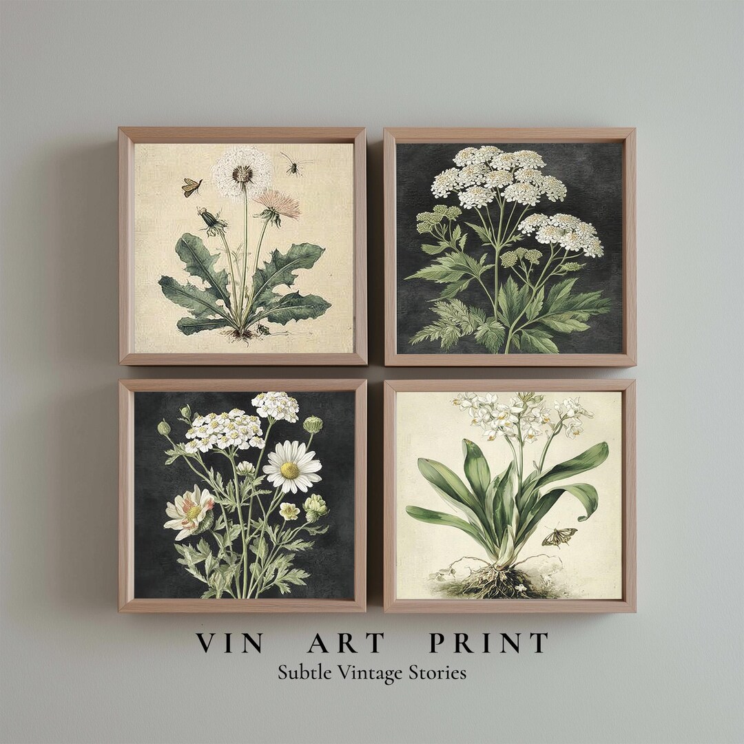 Vintage Botanical Set of 4, Floral Wall Art Prints, Nature Illustration ...
