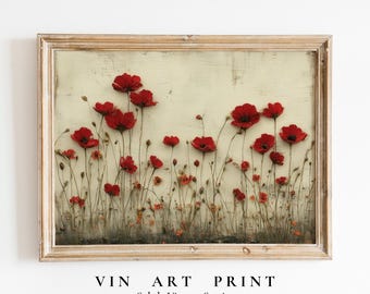 Red Poppy Vintage Floral Print, Cottagecore Gallery Wall Art (Digital Download)