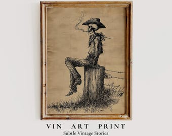 Vintage Skeleton Cowboy Print • Western Halloween Decor (Digital Download)