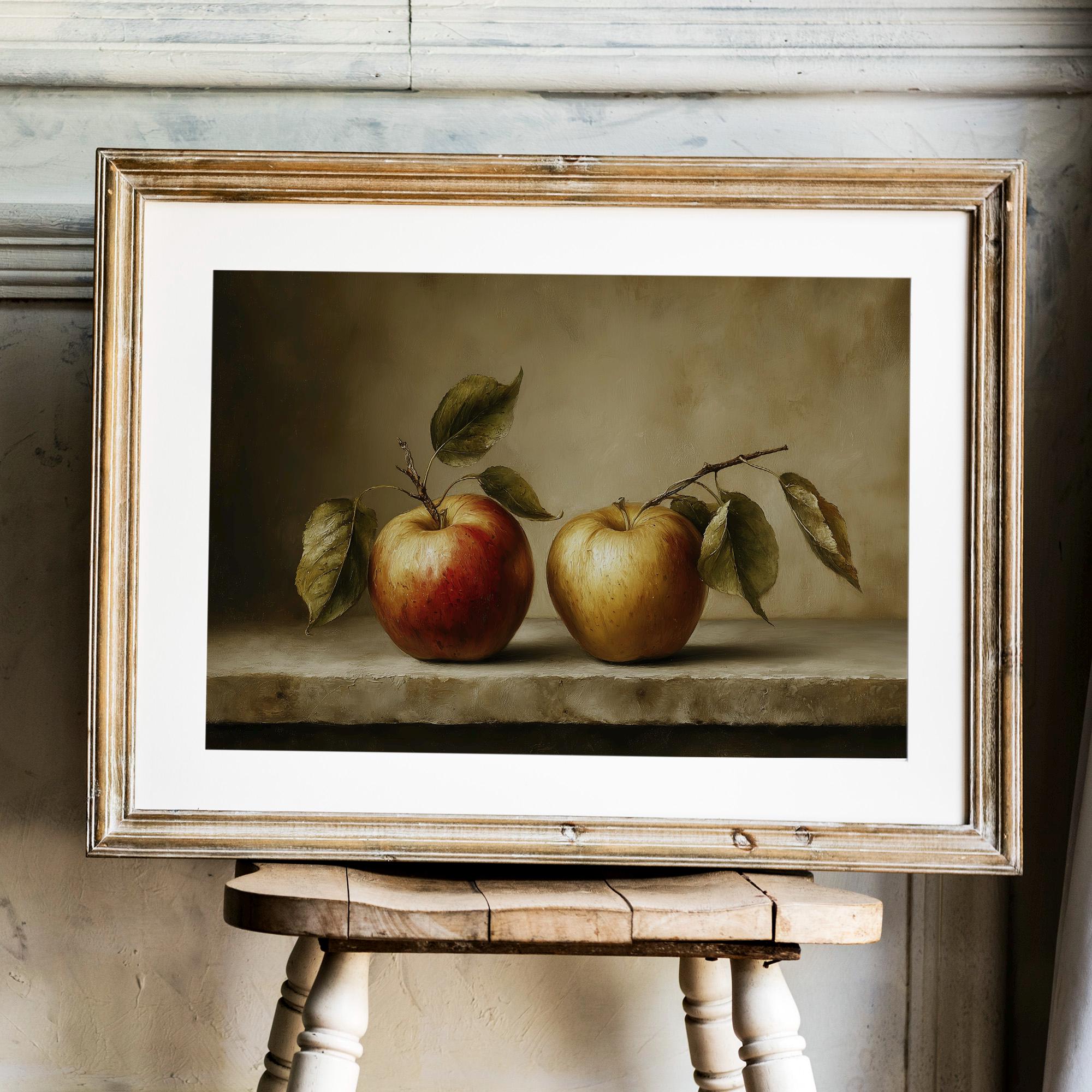 Vintage Apple Still Life Print, Rustic Farmhouse Kitchen Decor (digital ...