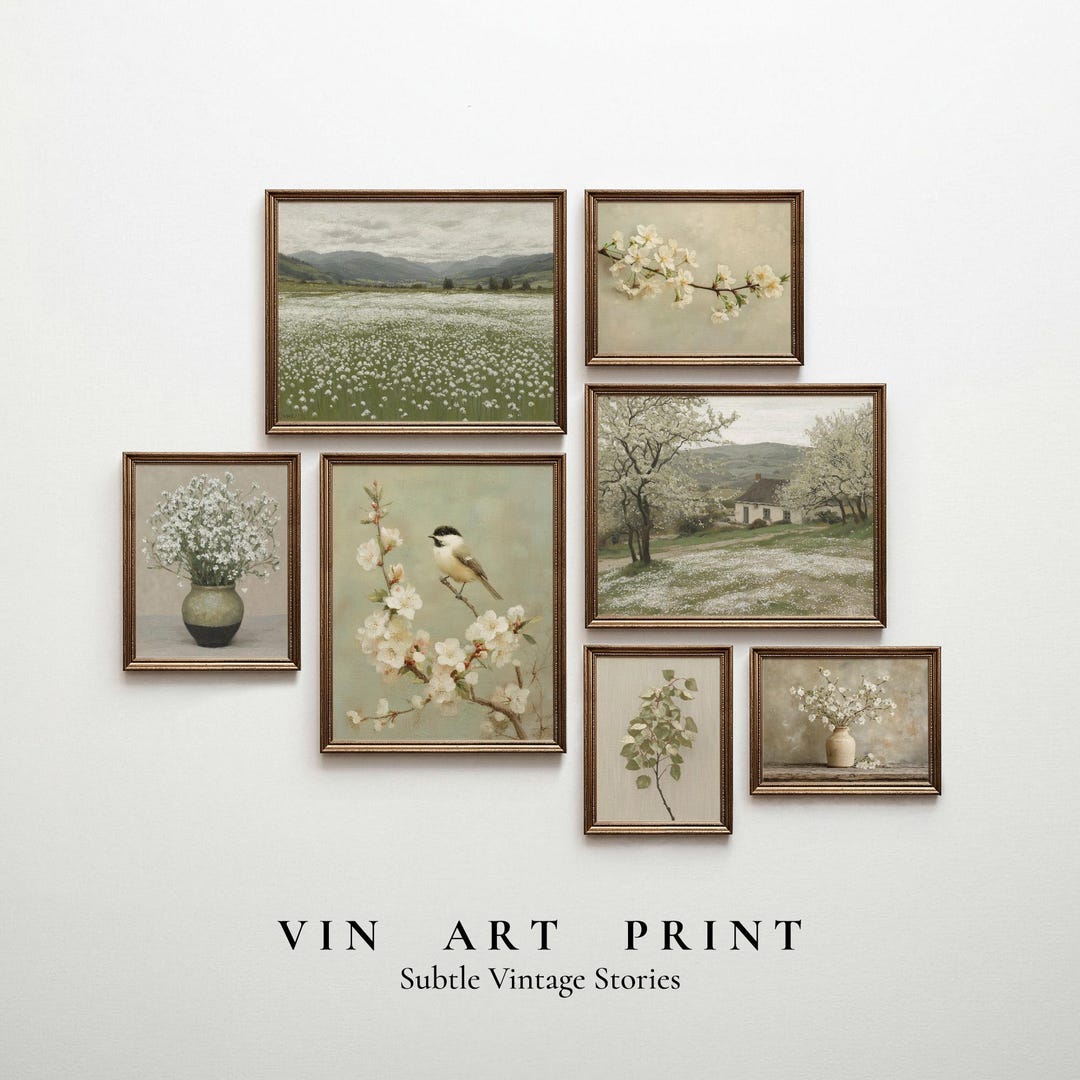 Vintage Spring Gallery Wall Set – Neutral Botanical Prints (digital ...