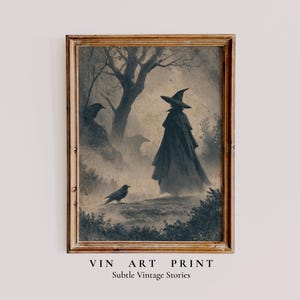 Witch Decor Halloween Wall Art, Printable Vintage Witch, Rustic Creepy Halloween Decor, Moody Witch Halloween Drawing, Dark Academia Print