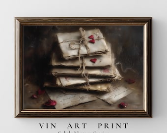 Lámina artística de cartas de amor vintage, decoración rústica de San Valentín (descarga digital)