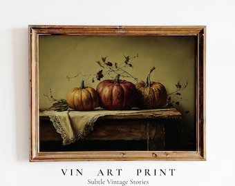 Vintage Pumpkin Still Life Art – Rustic Autumn Decor (Digital Download)