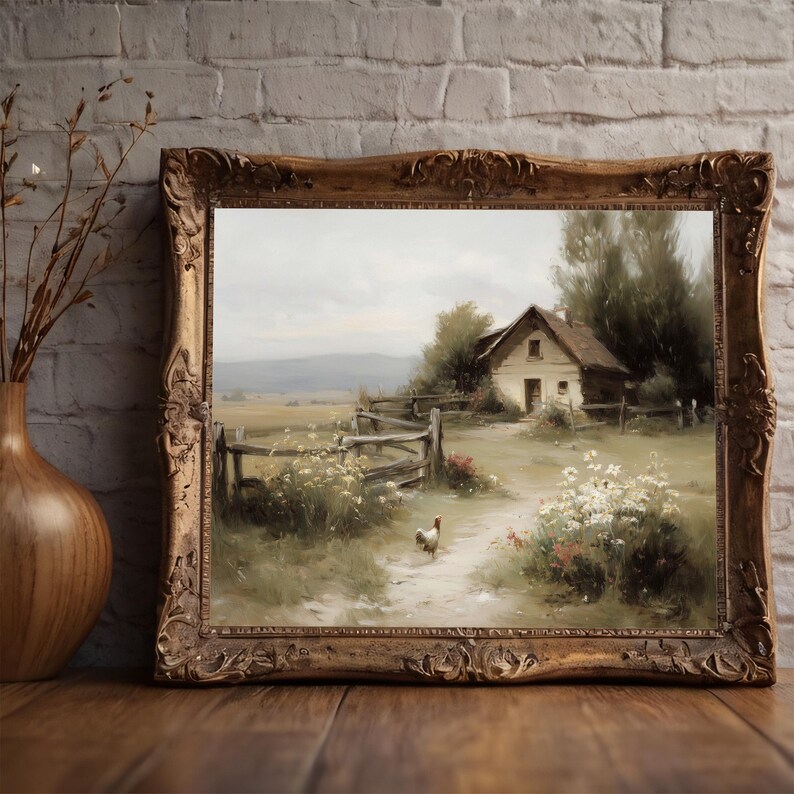 Cottage Farmhouse Landscape Printable Wall Art, Rustic Country Home ...