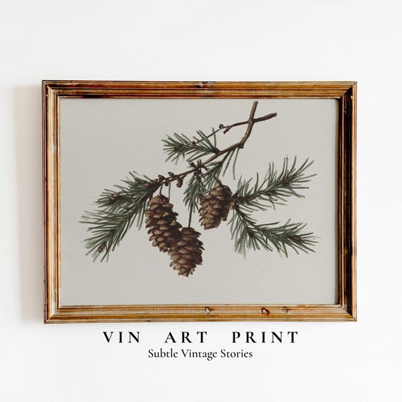 Vintage Pine Branch Print | Botanical Christmas Wall Art (Digital Download)