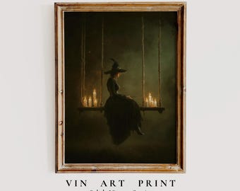 Vintage Gothic Witch Art Print, Cottagecore Halloween Decor (Digital Download)