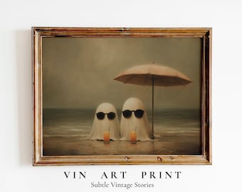 Vintage Ghost Beach Print, Spooky Halloween Nursery Decor (Digital Download)