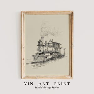Vintage Steam Train Sketch Art Print | Nursery Transportation Decor (Digital Download)