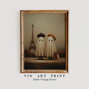 Vintage Cute French Ghost Print, Printable Halloween Wall Decor, Fun Halloween Wall Art, Ghost Halloween Painting, Digital Download