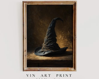 Vintage Witch Hat Print – Rustykalna dekoracja na Halloween (do pobrania w wersji cyfrowej)