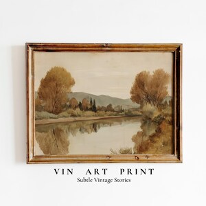 Rustieke herfstlandschap aquarel AFDRUKBARE kunst, neutrale herfst landelijke scène kunst aan de muur, humeurige rustieke natuurscène, digitale download
