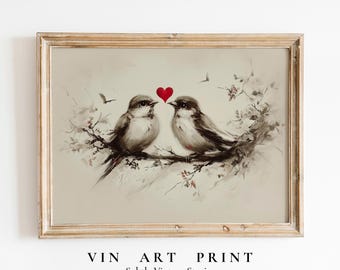 Birds on Branch Print, Rustic Valentine's Day Decor (Digital Download)