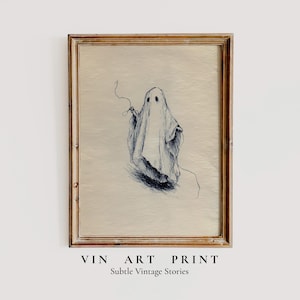 Ethereal Ghost Line Sketch, Minimal Spooky Ghost Printable, Delicate Halloween Wall Art, Ghost Drawing Digital Download, Halloween Decor