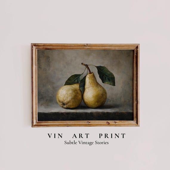 Vintage Pear Still Life Print, Rustic Farmhouse Kitchen Decor (Digital Download)