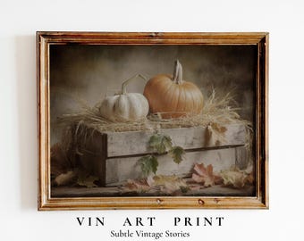 Vintage Pumpkin Fall Art Print, Rustic Farmhouse Decor (Digital Download)