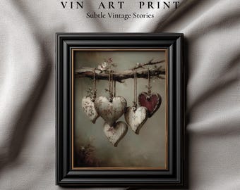 Rustic Valentine Heart Print – Vintage Farmhouse Hanging Hearts (Digital Download)