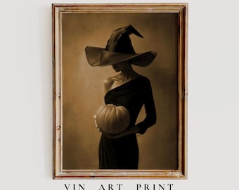 Vintage Witch Painting, Spooky Halloween Wall Art (Digital Download)