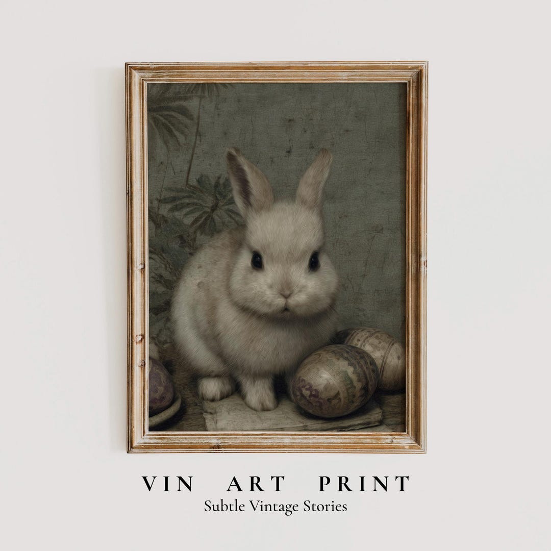 Neutral Vintage Easter Bunny Printable Wall Art, Cottagecore Spring ...