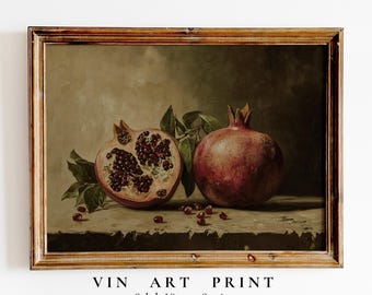 ザクロの静物画：雰囲気のあるキッチンダイニングルームの印刷可能な