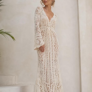 ivory bell sleeve dress Duchess Ivory Lace Bell Sleeve Maxi Dress