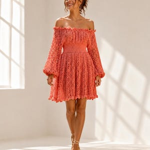 coral beach dresses Coral Geo Off The Shoulder Dress