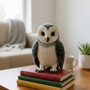 Realistic Barn Owl Amigurumi Pattern – Black White Crochet Owl PDF Plush Toy – Stuffed Bird Home Decor – DIY Animal Gift Idea