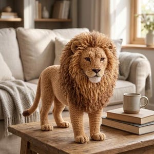 Realistischer Löwe Amigurumi Häkelanleitung PDF | Naturgetreues Dschungeltier Spielzeug | Gefüllter Löwe Plüsch | DIY Wildkatzen Skulptur