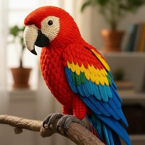 Colorful Macaw Parrot Amigurumi Crochet Plush Toy Bright Tropical Bird