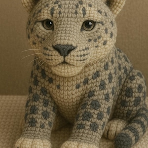 リアルなクロシェ編みのユキヒョウ柄 - 中級者向けアミグルミの野生猫の作り方 - ジャングル動物のぬいぐるみの作り方ガイド（PDF）