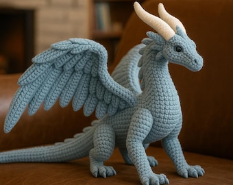 Wzór na szydełkowanie lodowego smoka amigurumi | Samouczek PDF na mityczne stworzenie | Ręcznie robiona zabawka fantasy | Szczegółowy przewodnik DIY na szydełkowanie