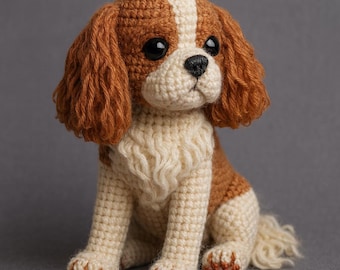 Modèle réaliste amigurumi Cavalier King Charles Spaniel • PDF chien au crochet • Modèle épagneul assis • Tutoriel chien Blenheim