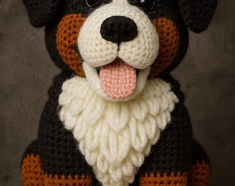 Realistic Bernese Mountain Dog Amigurumi Pattern, Bernese Puppy Crochet PDF, Beginner Friendly, Bernese Sennen Plush Toy DIY