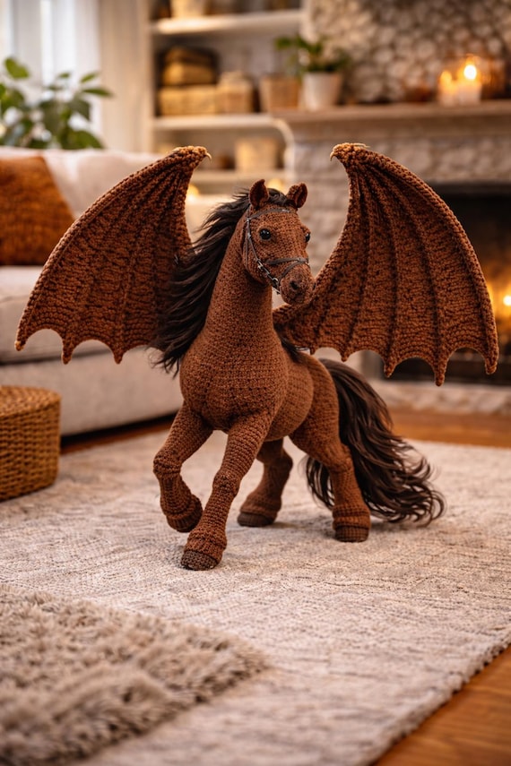 Crochet Dragon Horse Pattern – Winged Horse Amigurumi – Realistic Crochet Animal – Mythical Fantasy Plush Toy – PDF Digital Pattern