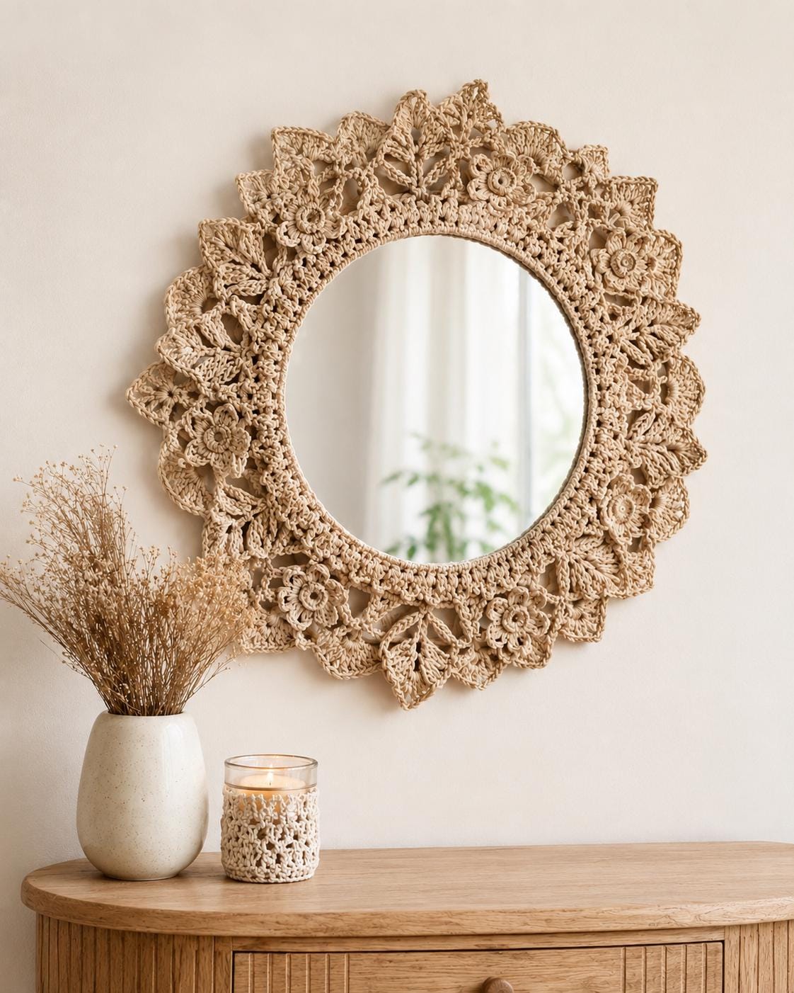 30 Framed Crochet Wall Art Patterns for Stylish, Handmade Decor 14 Floral Crochet Mirror Frame Pattern