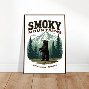 Poster vintage delle Smoky Mountains - Stampa da parete con orso incorniciata, stampa retrò del parco nazionale, arredamento rustico per baite