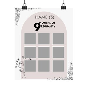 Pósters verticales mate de embarazo / Regalo para el Día de la Madre / Póster de nueve meses / Tablero con fotos de embarazo
