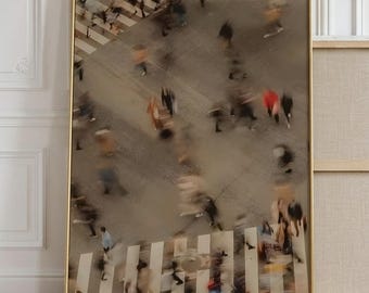 Motion Blur City Crowd Wall Art | Minimalist Wall Decor | Neutral Print | Modern Abstract Long Exposure Urban Photography Digital Download