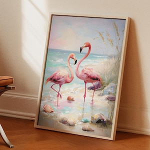 Flamingo Beach Print: Tropical Coastal Wall Art (Digital Download A2 PNG/PDF)
