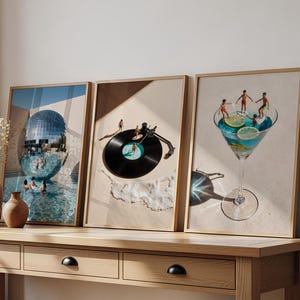 Coastal Groove Blue | Set of 3 | Printable Wall Art | disco beach surf print retro summer trendy coastal aesthetic beach funky collage art