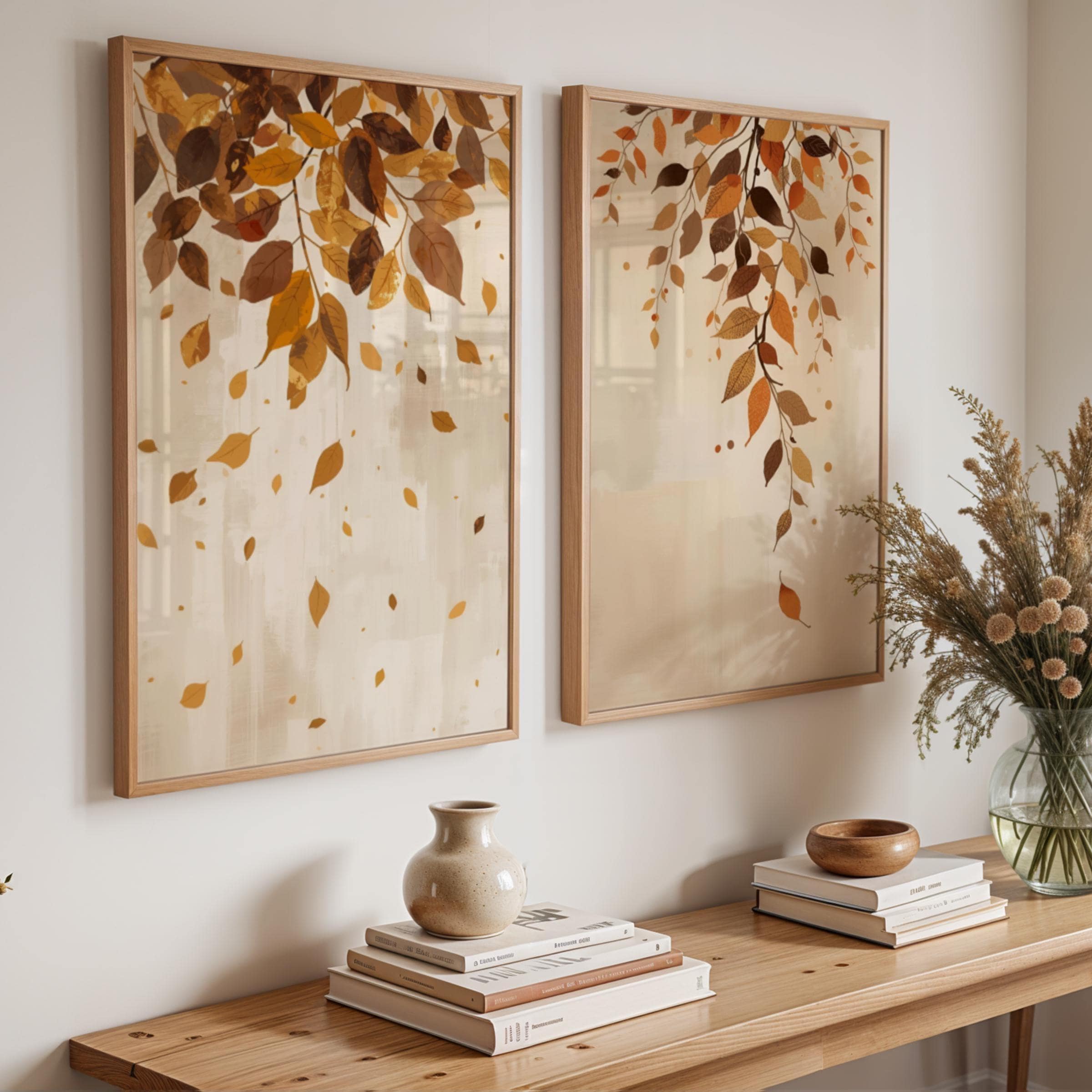 Set of 3 Autumn Wall Art Prints - Minimalist Fall Leaves Triptych ...
