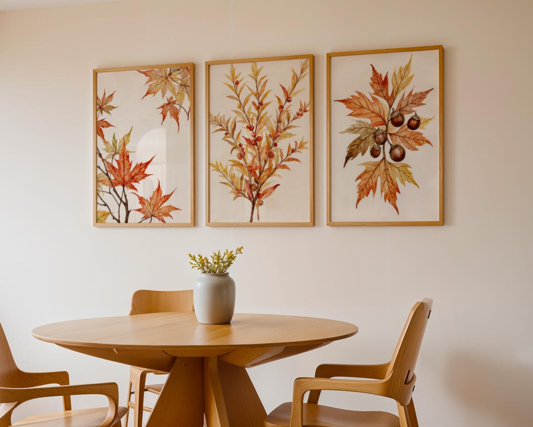 Autumn Botanical Wall Art Set of 3, Watercolor Fall Leaves Print ...