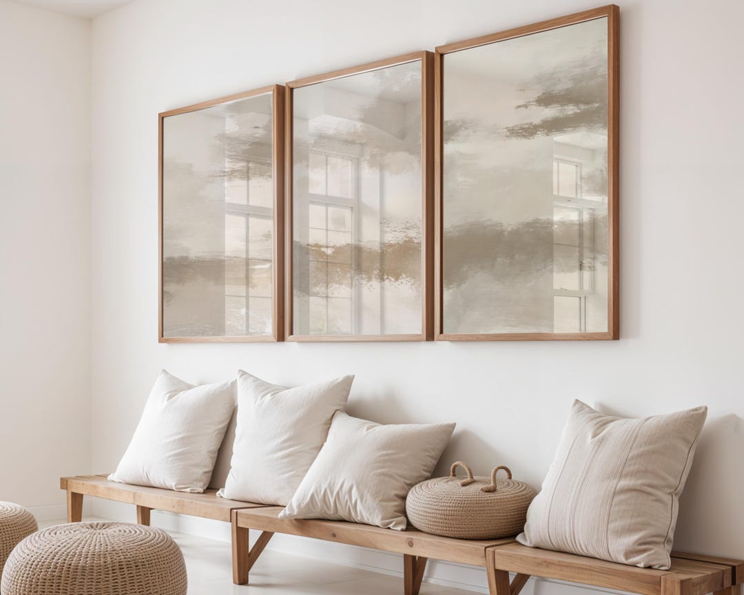 Neutral Abstract Wall Art Set of 3, Beige Minimalist Triptych Prints ...