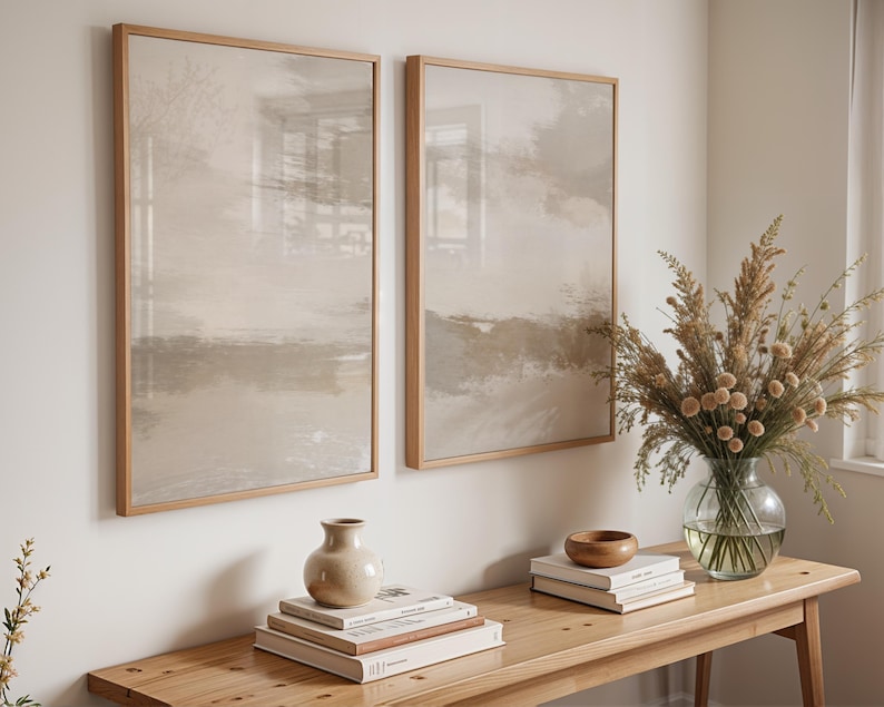 Neutral Abstract Wall Art Set of 3, Beige Minimalist Triptych Prints ...