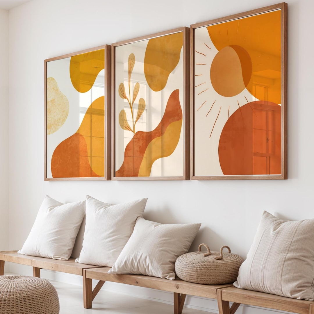 Boho Abstract Wall Art Set of 3 | Mid Century Modern Digital Prints in ...