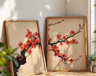 Set of 3 Sakai Hōitsu Cherry Tree Prints | Three Oriental Flower